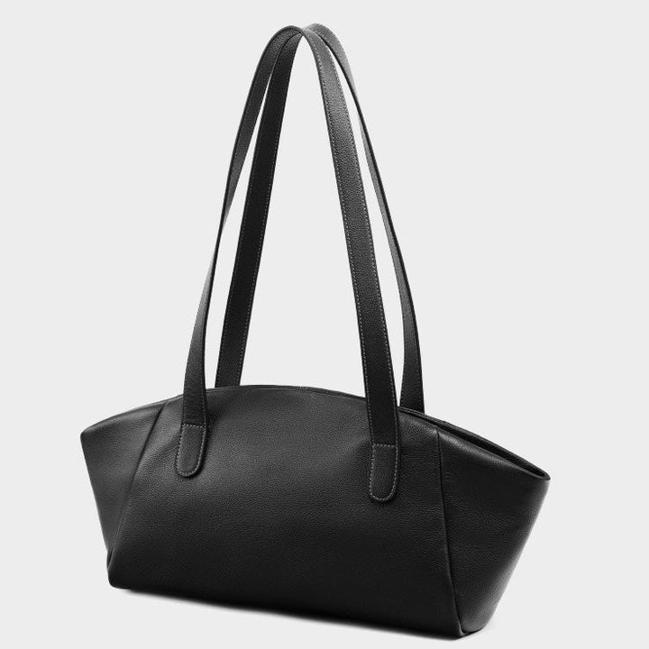 Women’s Genuine Leather Winged Pleated Tote – Minimalist Large Capacity Commuter Bag