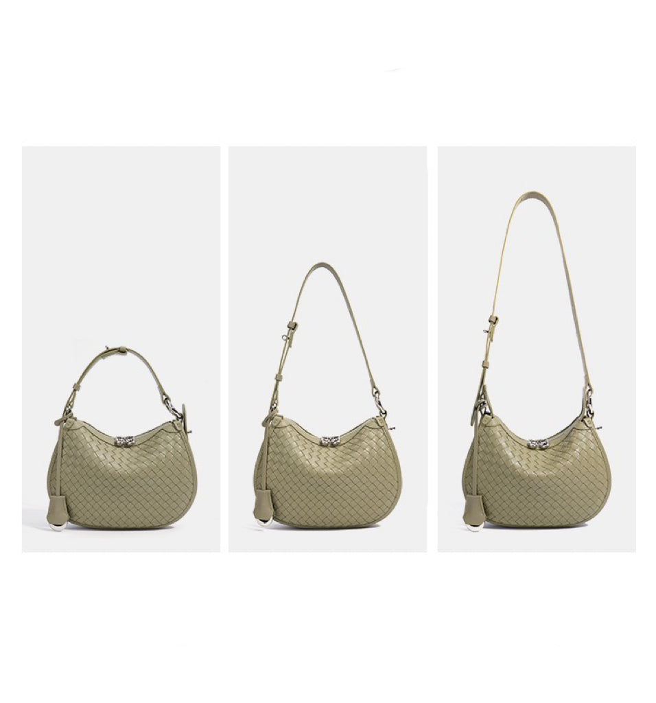 Woven Genuine Leather Crescent Shoulder Bag – Spring Summer 2025 Edition