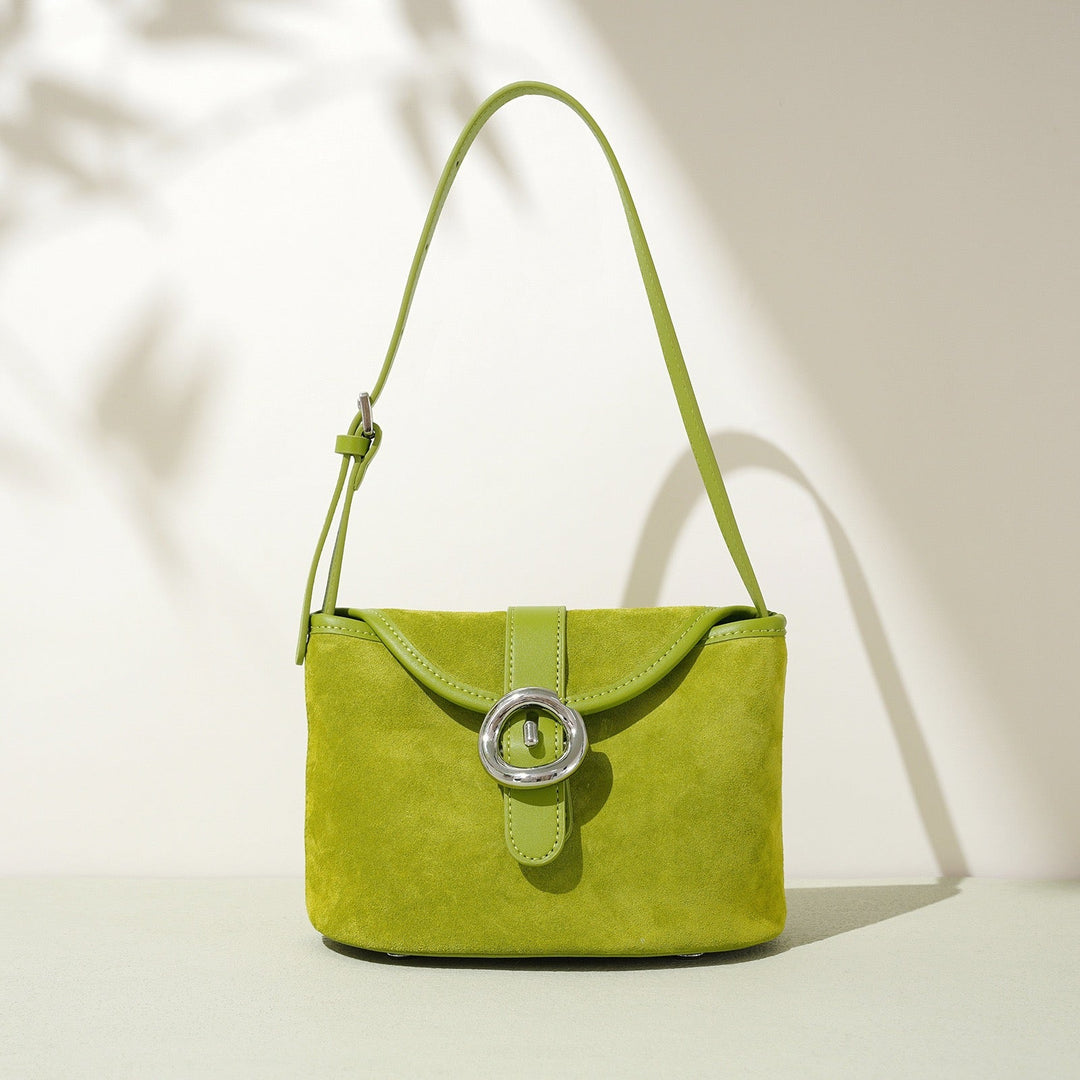 Women’s Matte Genuine Leather Colorblock Handheld Crossbody Bag