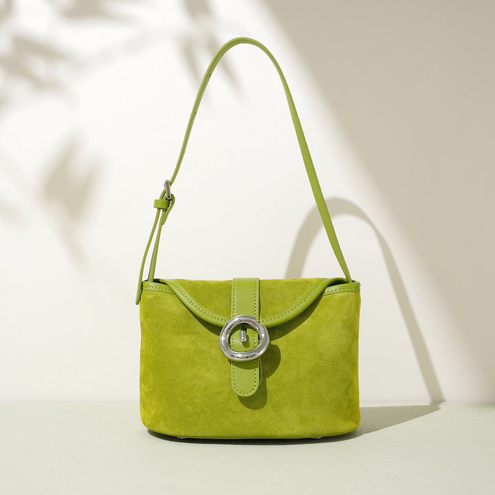 Women’s Matte Genuine Leather Colorblock Handheld Crossbody Bag