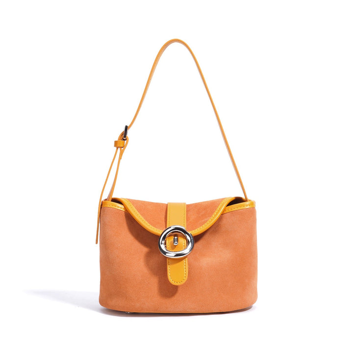 Women’s Matte Genuine Leather Colorblock Handheld Crossbody Bag