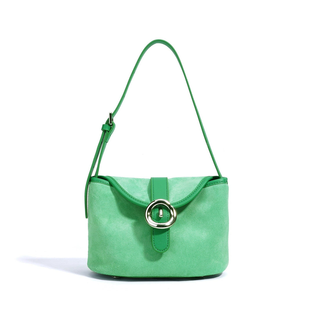 Women’s Matte Genuine Leather Colorblock Handheld Crossbody Bag