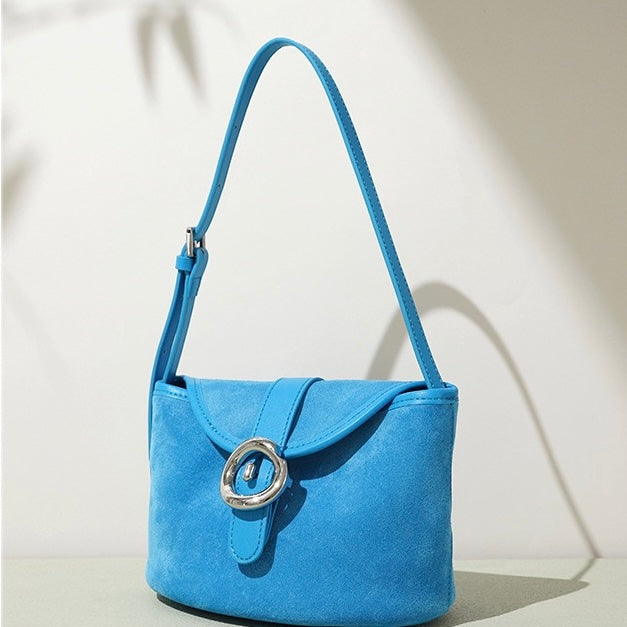 Women’s Matte Genuine Leather Colorblock Handheld Crossbody Bag