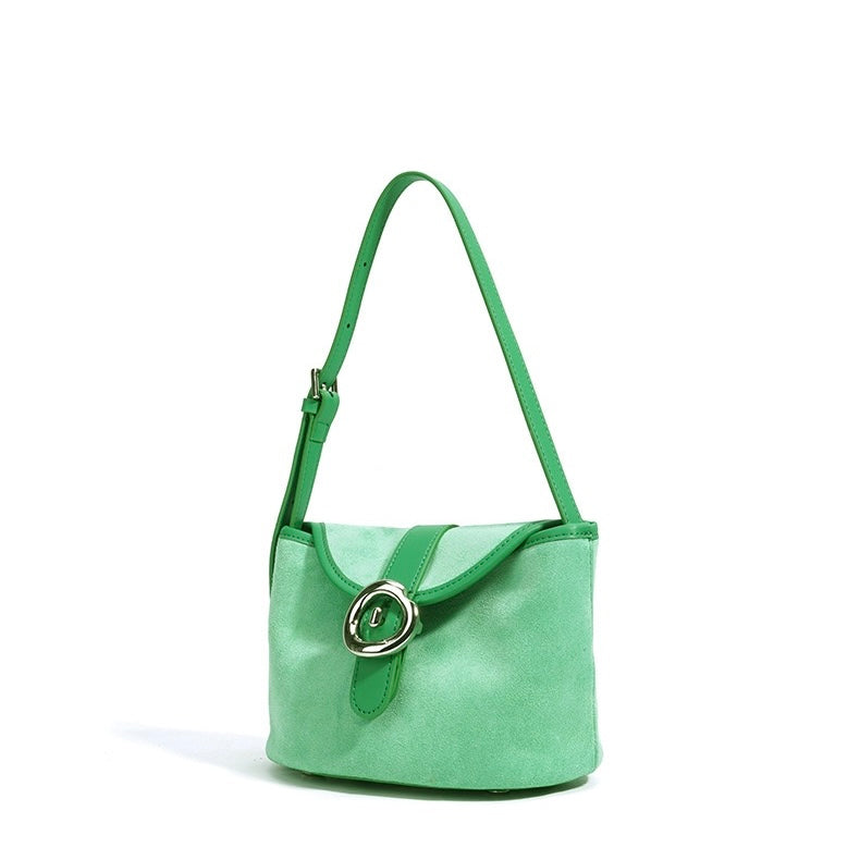 Women’s Matte Genuine Leather Colorblock Handheld Crossbody Bag