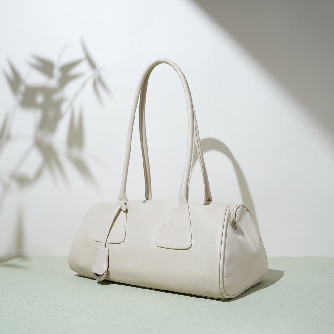 Spring Summer French Style Genuine Leather Pillow Shoulder Baguette Bag