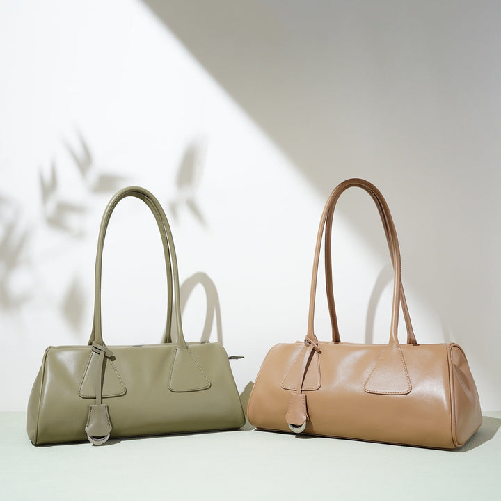 Spring Summer French Style Genuine Leather Pillow Shoulder Baguette Bag