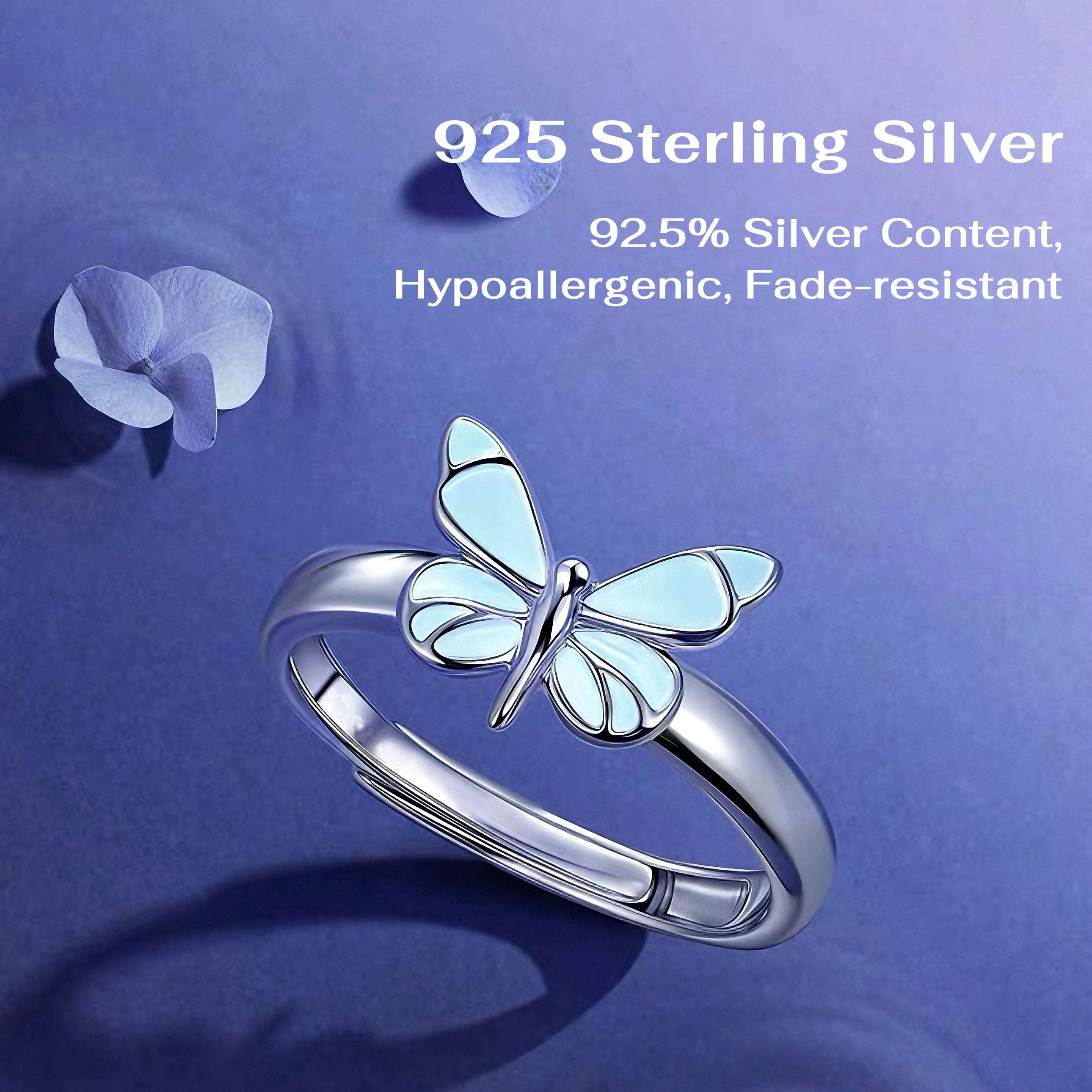 Luminous Dream Blue Butterfly Ring