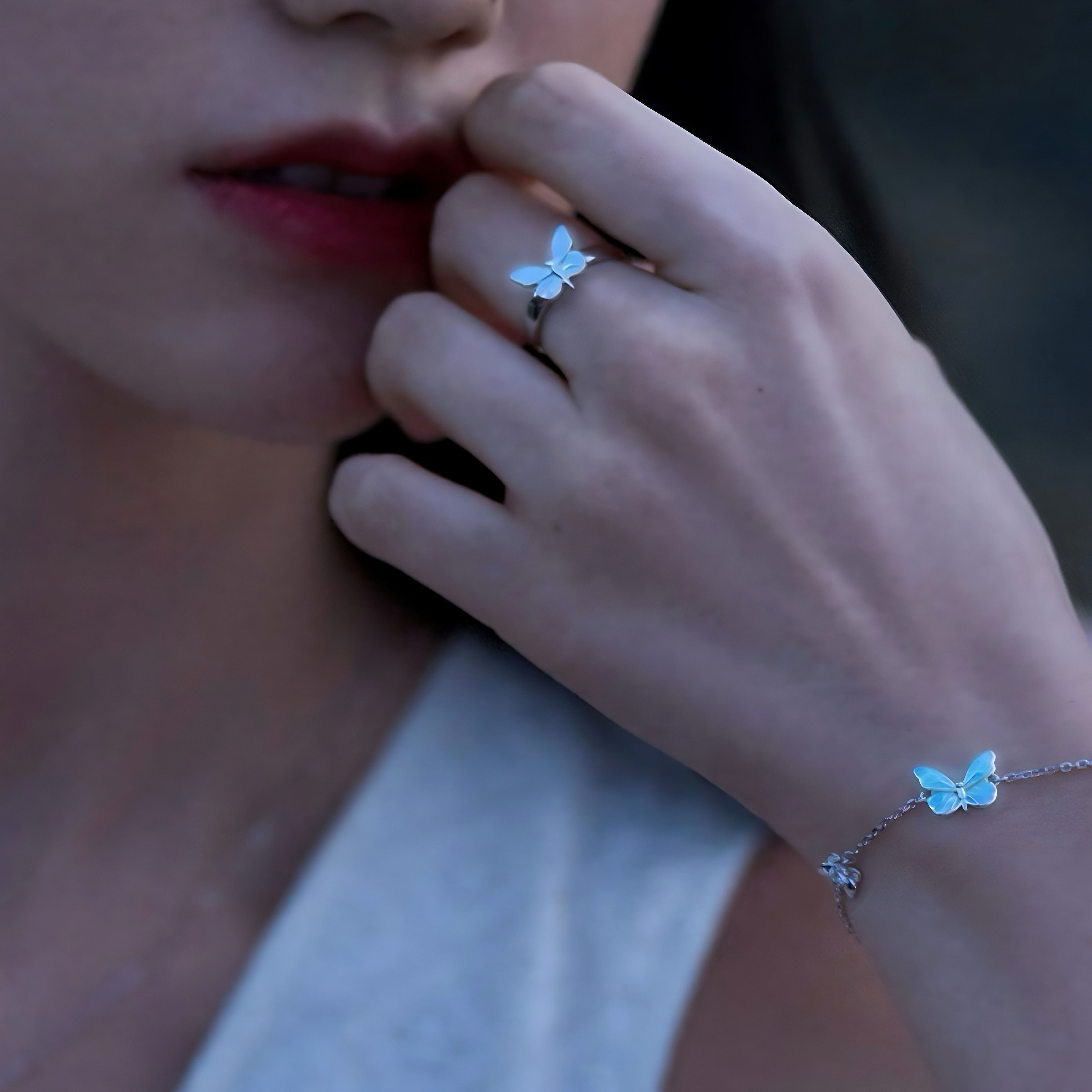 Luminous Dream Blue Butterfly Ring
