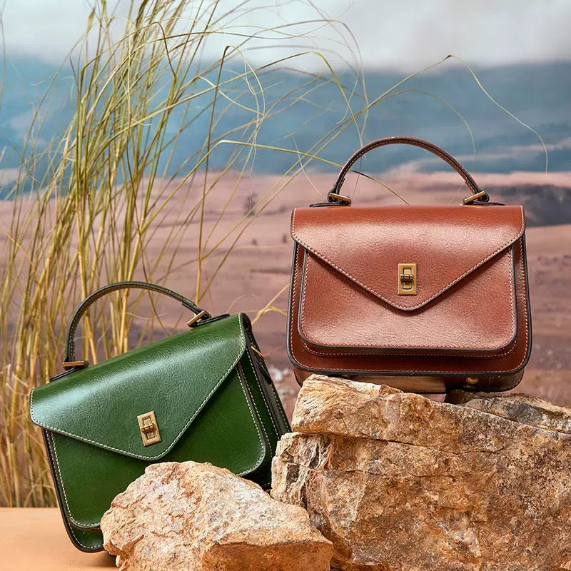 Women’s Genuine Leather Postman Crossbody Shoulder Tote Bag in Elegant