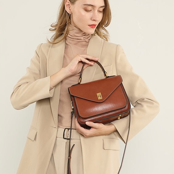 Women’s Genuine Leather Postman Crossbody Shoulder Tote Bag in Elegant