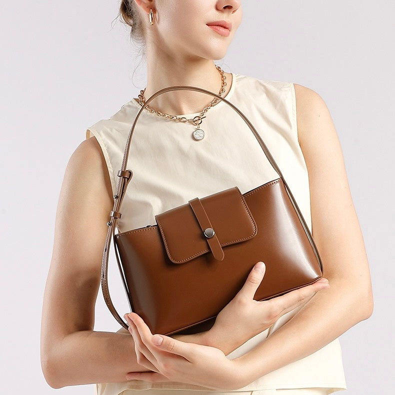 Commuter Elegant Versatile Handheld Shoulder Leather Bag