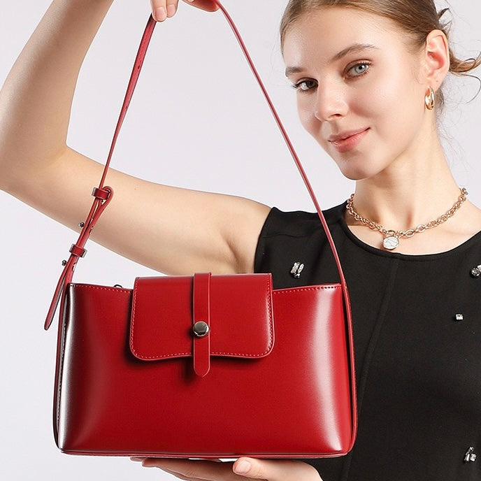 Commuter Elegant Versatile Handheld Shoulder Leather Bag