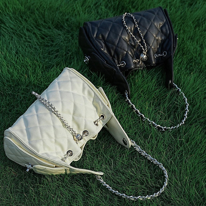 Genuine Leather Caviar Pattern Large Capacity Bucket Shoulder Bag