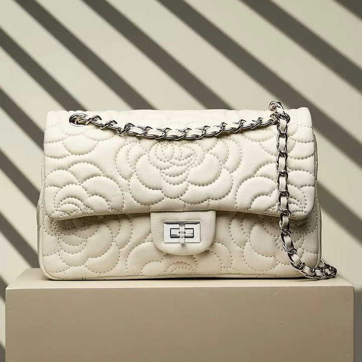 Women’s Genuine Sheepskin Quilted Camellia Chain Crossbody Bag