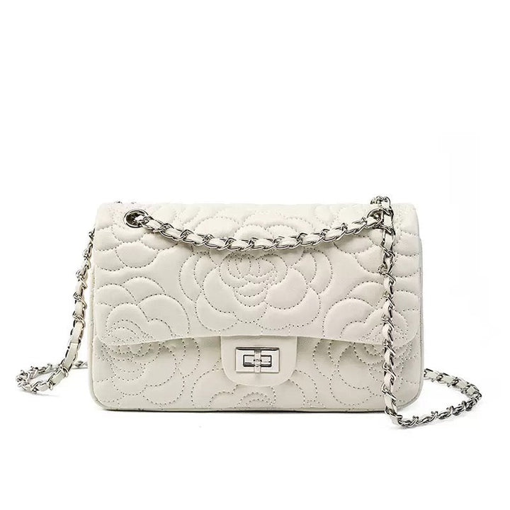 Women’s Genuine Sheepskin Quilted Camellia Chain Crossbody Bag