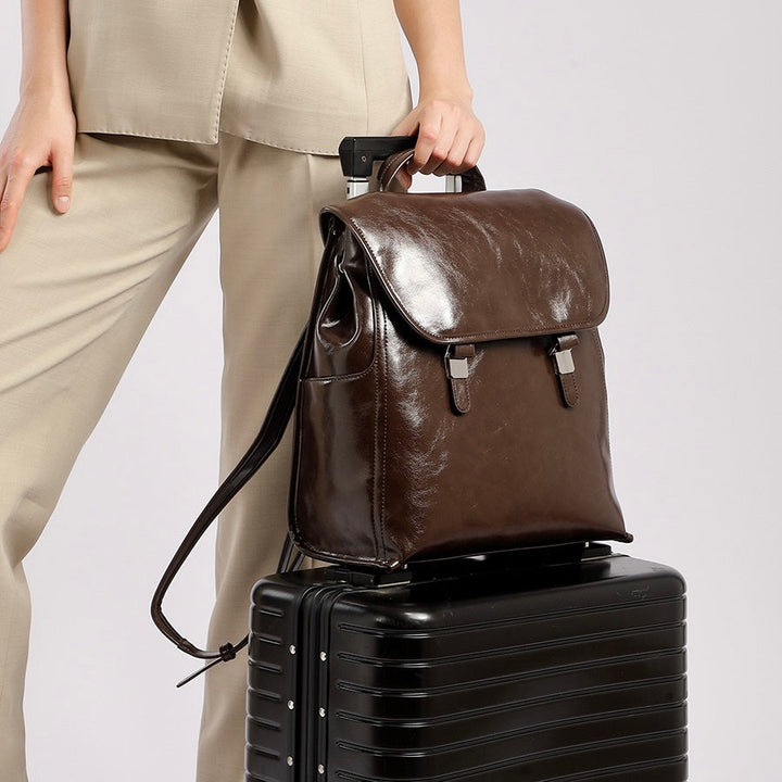 Genuine Leather Unisex Bronze-Era Casual Backpack