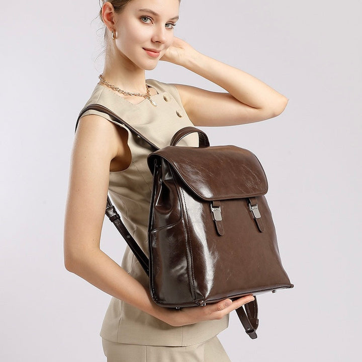 Genuine Leather Unisex Bronze-Era Casual Backpack