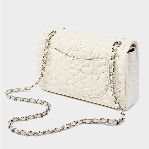 Women’s Genuine Sheepskin Quilted Camellia Chain Crossbody Bag