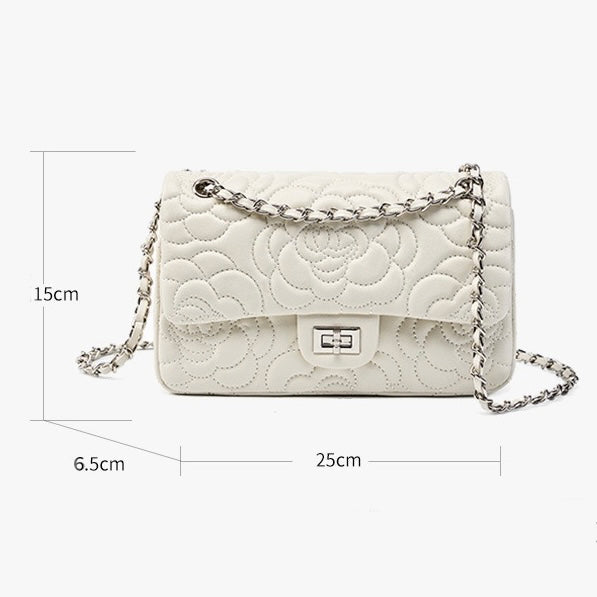 Women’s Genuine Sheepskin Quilted Camellia Chain Crossbody Bag