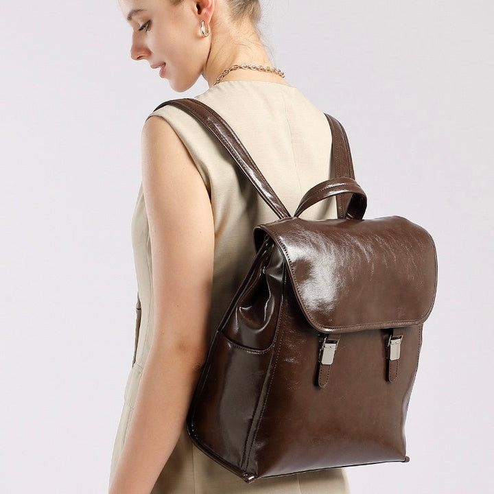 Genuine Leather Unisex Bronze-Era Casual Backpack