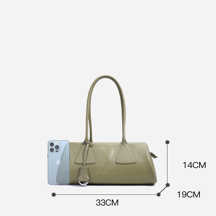 Spring Summer French Style Genuine Leather Pillow Shoulder Baguette Bag