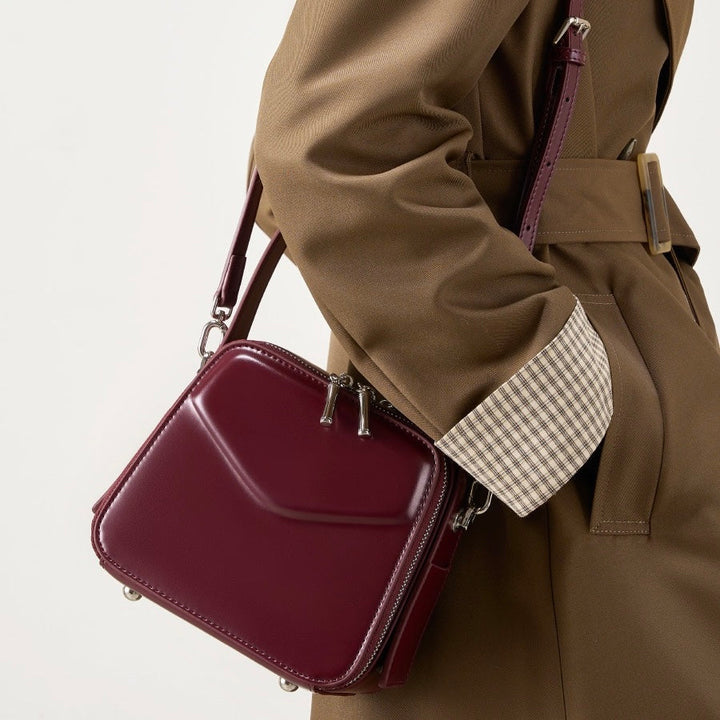 Women's Trapezoidal Ear Genuine Leather Handheld Shoulder Bag