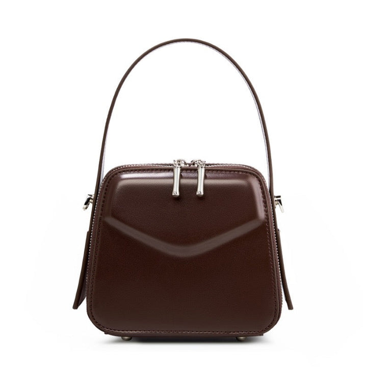 Women's Trapezoidal Ear Genuine Leather Handheld Shoulder Bag