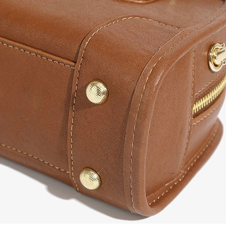 Women's Genuine Leather Boston Crossbody Bag with Dachshund Pendant