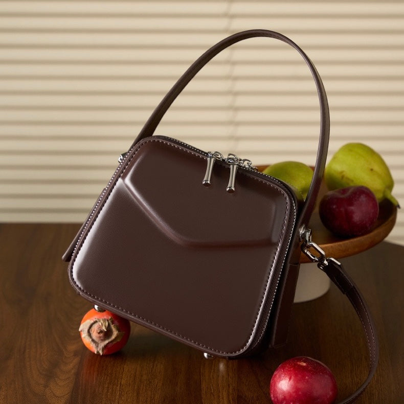Women's Trapezoidal Ear Genuine Leather Handheld Shoulder Bag