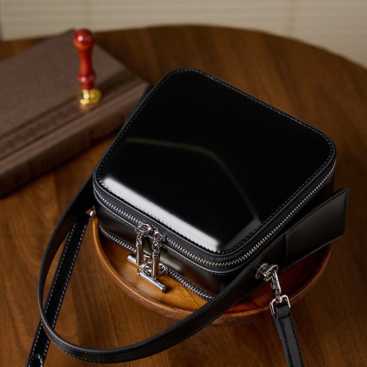 Women's Trapezoidal Ear Genuine Leather Handheld Shoulder Bag