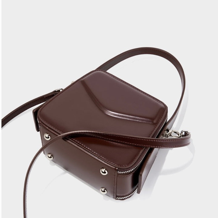 Women's Trapezoidal Ear Genuine Leather Handheld Shoulder Bag