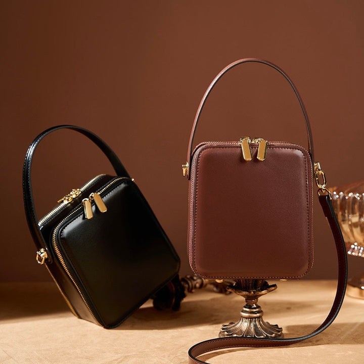 Stylish Genuine Leather Boxy Handheld Crossbody Bag for Women