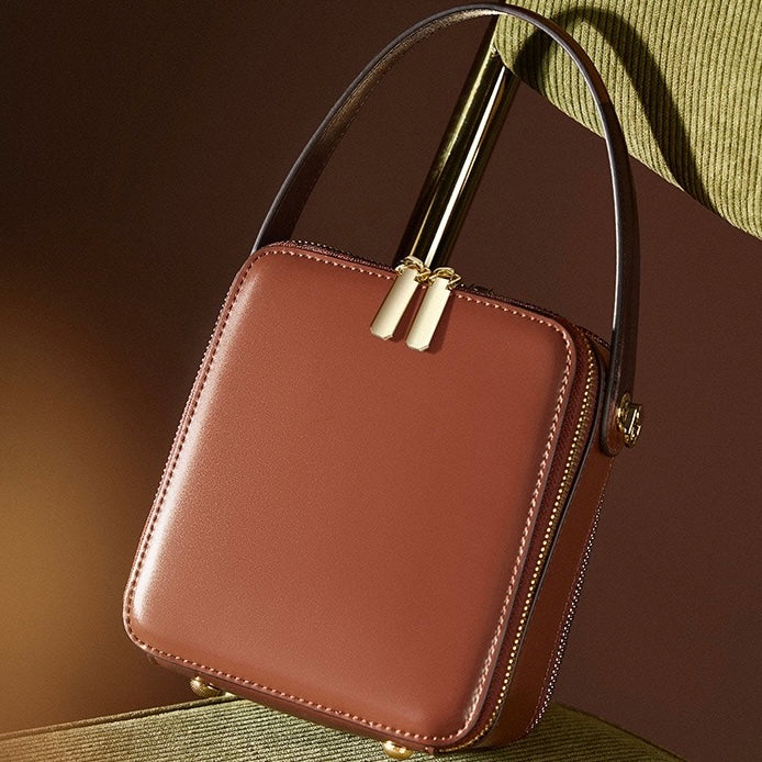 Stylish Genuine Leather Boxy Handheld Crossbody Bag for Women