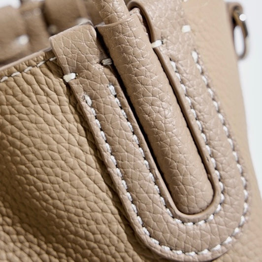 Women's Genuine Leather Bucket Bag with Little Elephant Pendant