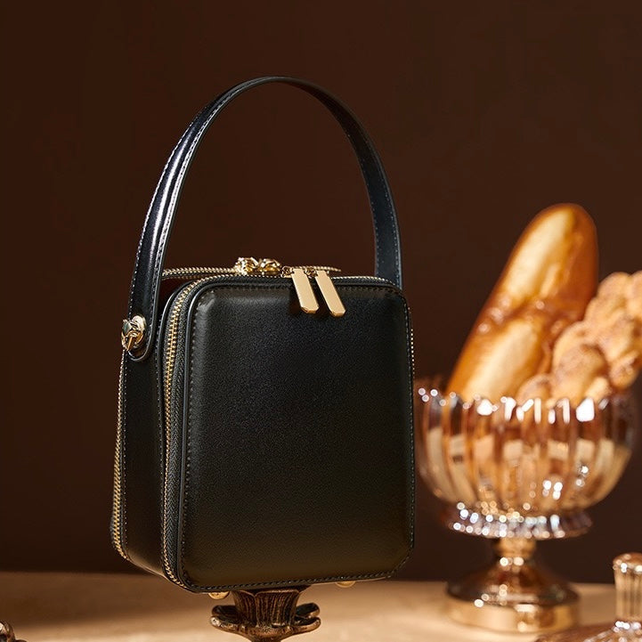 Stylish Genuine Leather Boxy Handheld Crossbody Bag for Women