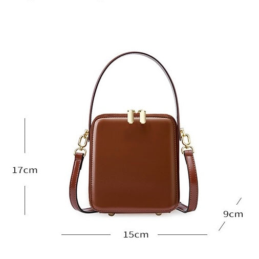 Stylish Genuine Leather Boxy Handheld Crossbody Bag for Women