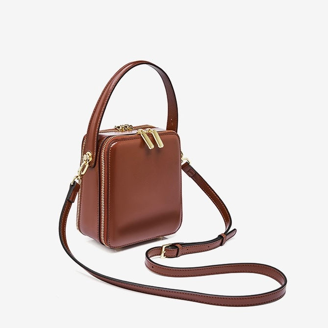 Stylish Genuine Leather Boxy Handheld Crossbody Bag for Women