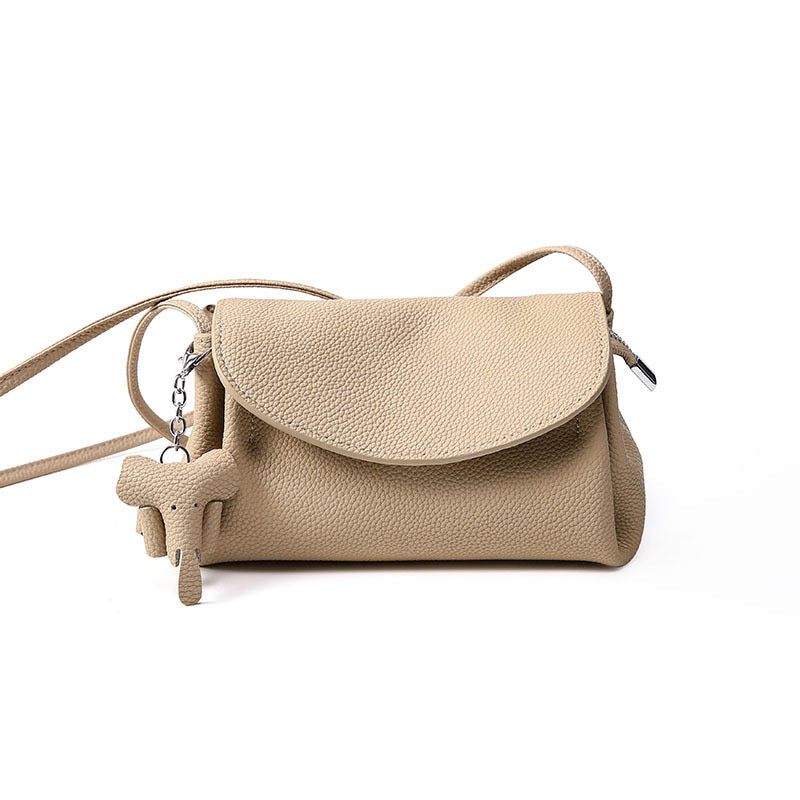 Exquisite Genuine Leather Crossbody Bag with Mini Elephant Pendant