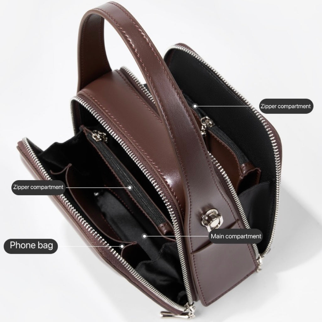 Women's Trapezoidal Ear Genuine Leather Handheld Shoulder Bag