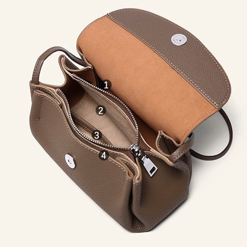 Exquisite Genuine Leather Crossbody Bag with Mini Elephant Pendant