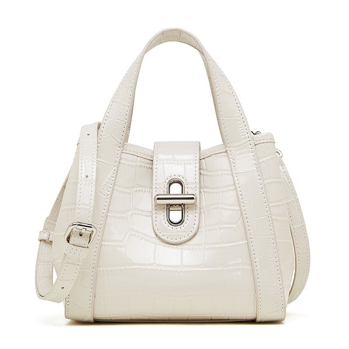 Croc-Embossed Leather Buckle Top-Handle Bucket Bag