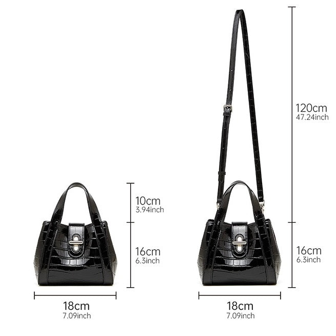 Croc-Embossed Leather Buckle Top-Handle Bucket Bag