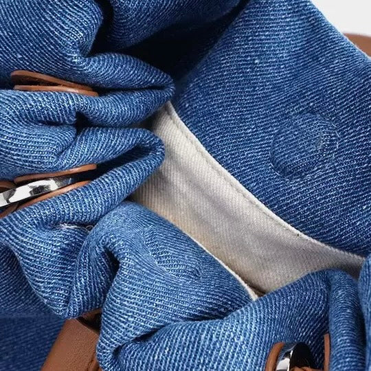 Women's Genuine Leather Denim Patchwork Cool Travel Backpack