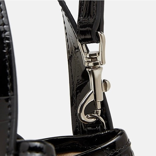 Croc-Embossed Leather Buckle Top-Handle Bucket Bag