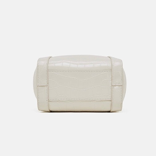 Croc-Embossed Leather Buckle Top-Handle Bucket Bag