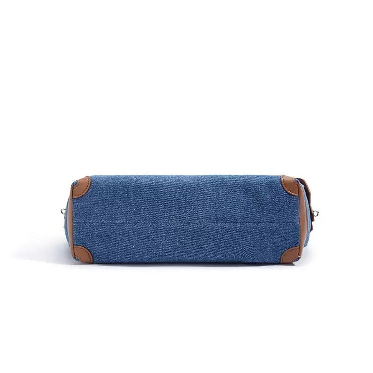 Women's Genuine Leather Denim Patchwork Cool Travel Backpack