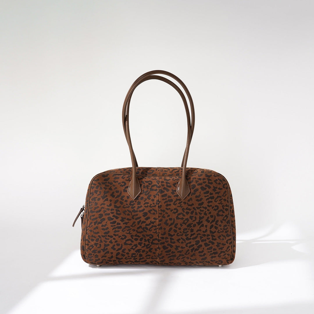 Women's Leopard Print Genuine Leather Large Capacity Bowling Bag
