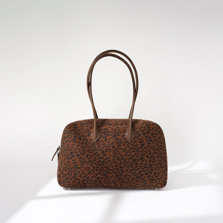 Women's Leopard Print Genuine Leather Large Capacity Bowling Bag