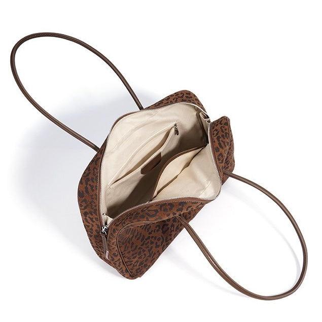 Women's Leopard Print Genuine Leather Large Capacity Bowling Bag