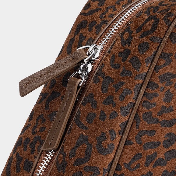 Women's Leopard Print Genuine Leather Large Capacity Bowling Bag